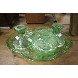 1930's Green Glass Dressing Table Set