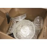 Box of Cut Glass including Decanter, Bowls, Vases, etc