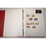 Red stamp album with quantity of world stamps hinged and 2 albums for FDI & PQ cards plus some