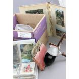 Four albums of postcards, birthday cards and photos including vintage plus loose modern postcards