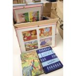 Carton containing three framed & glazed Walt Disney prints, 11 vintage children's books including