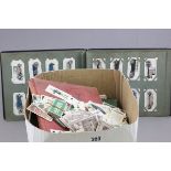 Box containing cigarette and tea cards both loose and in albums including Wills, Ogdens etc