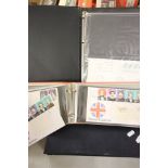 Two albums of GB FDI Covers, PQ cards, 2 SG stamp album and GB mint & used in protectors