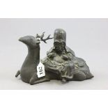 Antique Chinese Bronze Figure of Shoulao sat on Deer