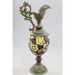 Antique Large Continental Spelter and Glass Ewer