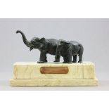 1930's Pair of Spelter Elephants on Marble Stand