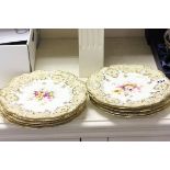 Victorian Rockingham Style Floral Dessert Service, each piece with floral handpainted central panels