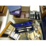 Quantity of Cased Silver Plated Cutlery Sets plus a Tin of Loose Cutlery