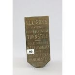 Vintage Brass Ellison's Patent Rush Preventive Turnstyle Plaque