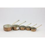 Five Copper and Brass Saucepans