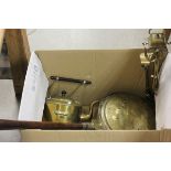 Group of Brass ware including Brass Spirit Kettle, Companion Set, Warming Pan and a Skimmer