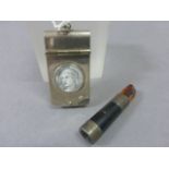 Silver Plated Vesta Case with Maiden Panel and a Silver & Amber Cheerot, Chester hallmark