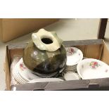 Heavy Studio Pottery Bulbous Vase and Part Country Roses Style Dinner Service