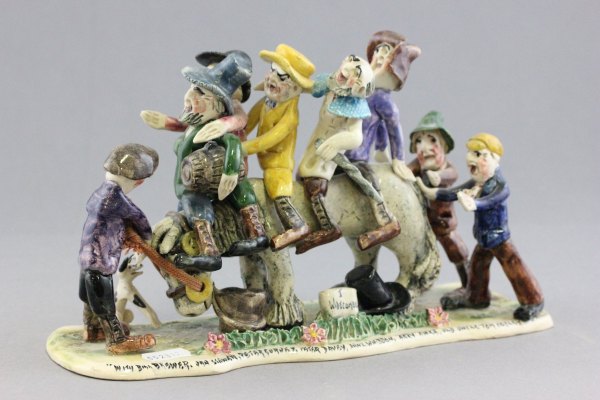 Runnaford Pottery Will Young Widecombe Fair Figure Group depicting Five Characters seated on the Old