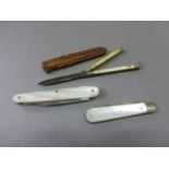 Vintage Bontgen & Sabin Folding Pocket Knife with Double Ivory Handle and Leather Case together with