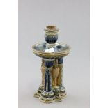 Victorian Doulton Lambeth Stoneware Candlestick with Three Cranes to Columns, dated 1875 and with