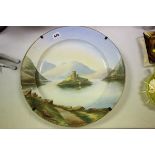 Continental Hand Painted Charger of Castle, Lake and Mountain Scene