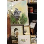 Oil Painting of Koala Bears, Watercolour of Flowers signed G Norman, Watercolour of Venice,