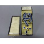 Cased German Nazi Mutter (Mother) Enamelled and Gilt Metal Cross with Ribbon marked to reverse 16