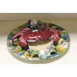 Palissy Style Plate with a Large Crab on Sand and Seaweed Base