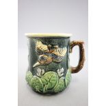 Majolica Mug with Floral and Bird Decoration