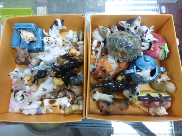 Two Trays of Small Ceramic Animal Figures including Wade Whimsies