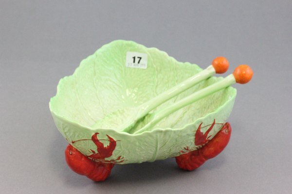 Carltonware Lobster and Leaf Bowl with Two Serving Spoon and Fork