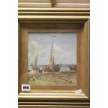 Gilt Framed Oil Painting Classical Scene with Beached Fishing with Figures