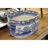 19th century Blue and White Footbath (a/f) together with a Ceramic Salmon Plate