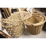 Two Wicker Log Baskets, Shallow Wicker Bowl and another Wicker Basket