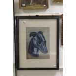 Framed Oil Painting Portrait of a Lurcher Dog