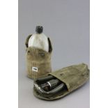 Military Drinks Bottle and a Fold-Up Seat, both in Canvas Cases