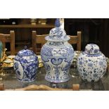 Three Oriental Style Blue and White Ginger Jars