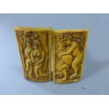 Two bone panels decorated with Erotic scenes
