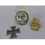 World War I German Black Iron Cross 1813 - 1914 and Two Cap Badges