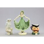 Art Deco Figurine, Lladro Style Owl and a Jimmy Edwards Character Jug
