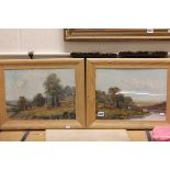 Pair of Antique Oil Paintings of Rural Scenes in Contemporary Frames