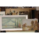 Framed Oil on Canvas of Sailing Boats plus another Oil on Canvas of Lake and Village scene, signed