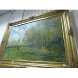 Early 20th century School Oil on Canvas Impressionist Pastural Landscape with Cows Grazing,