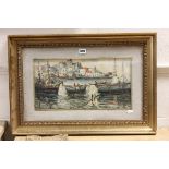 Oil Painting Continental Seascape Harbour Scene, signed A D Billin