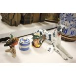 Bidasoa Model of a Great Dane, Small Royal Doulton Character Jug, Goebel Bird and a Cornishware