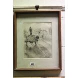 Signed Pastal Landscape with Man on Horse and Cart