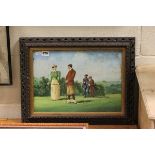 Oil Painting of Golfers in Vintage Clothing