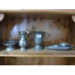 Group of Pewter including Mug with Touchmarks, Spoon, Porringer, etc