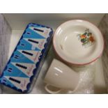 Chad Valley Thrift Tin Moneybox, Four Vintage Sooty Bowls, Vintage Washington Pottery 1966 Batman