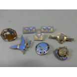 Silver and Enamel Agricultural Union Badge, Two Enamel British Legion Badges and Five Other Badges