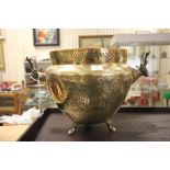 Brass Urn with Native American and Deer Handle Decoration