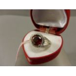 Silver CZ and Simulated Ruby Ring