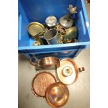 Box of Metalware including Brass and Copper