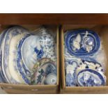 Two Boxes of Blue and White Ceramics to include 19th century and Chinese